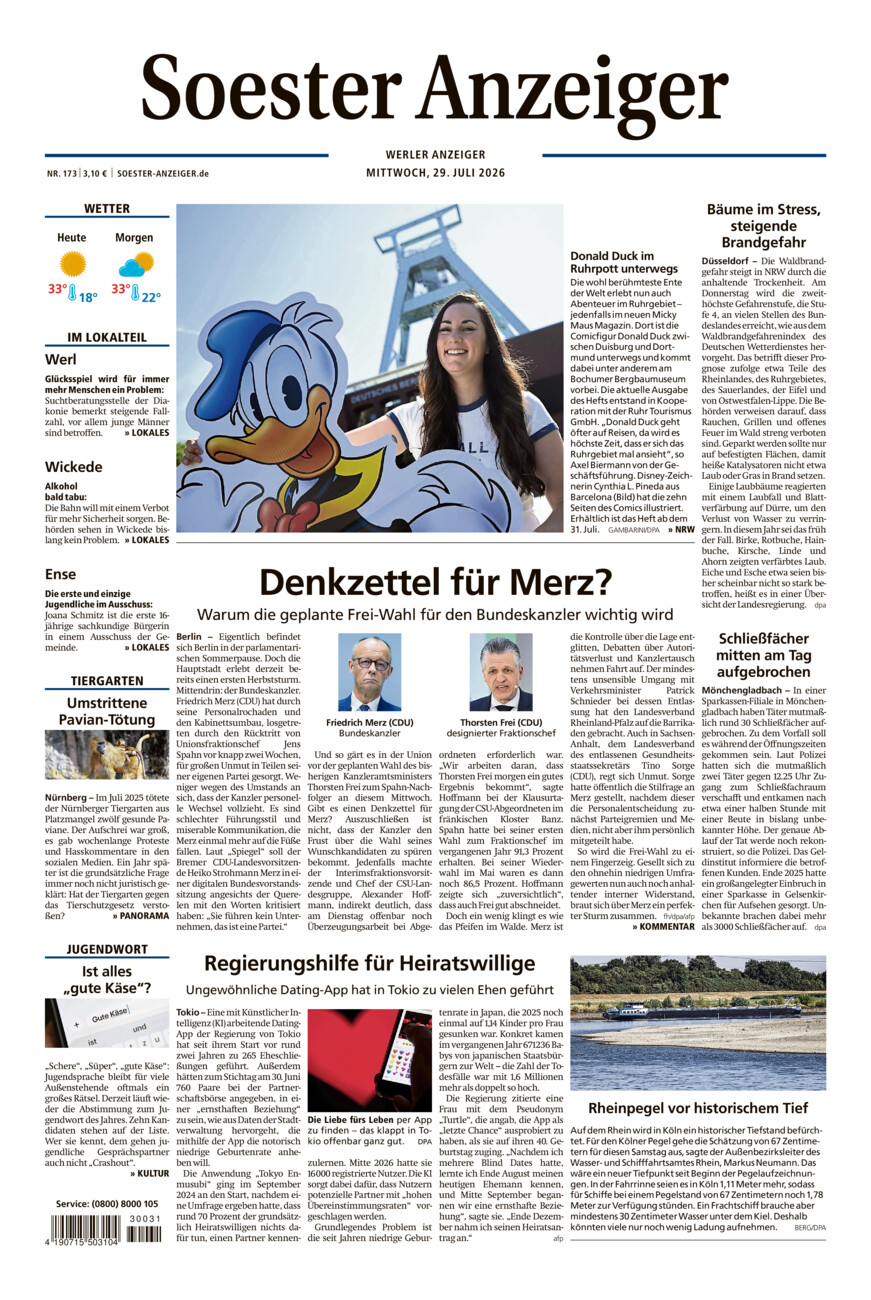 Soester Anzeiger Werl vom Mittwoch, 29.07.2026