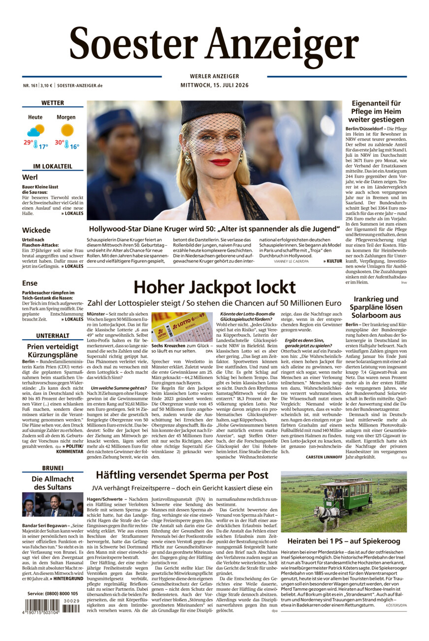 Soester Anzeiger Werl vom Mittwoch, 15.07.2026