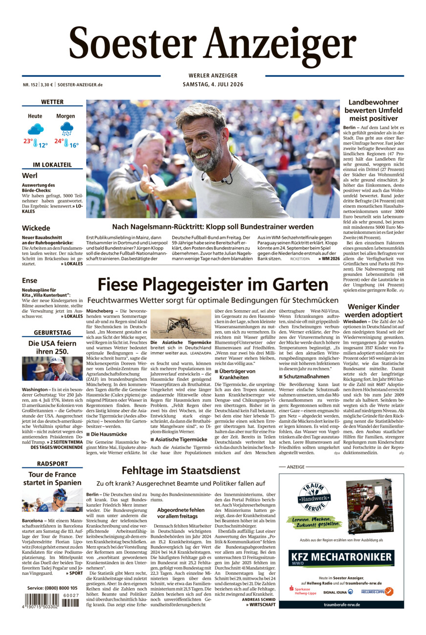 Soester Anzeiger Werl vom Samstag, 04.07.2026