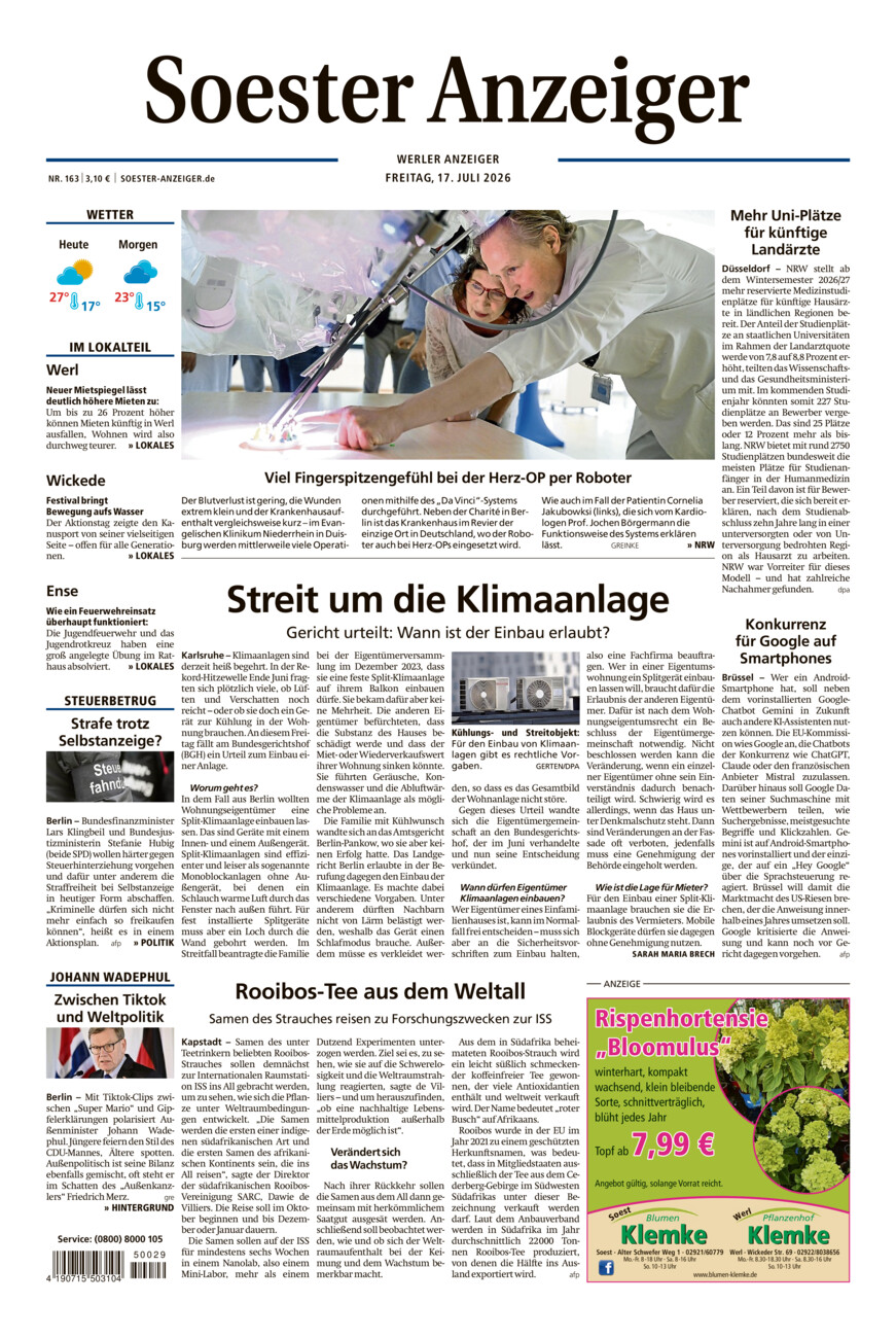 Soester Anzeiger Werl vom Freitag, 17.07.2026