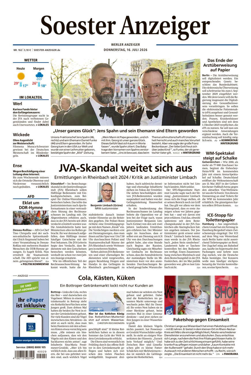 Soester Anzeiger Werl vom Donnerstag, 16.07.2026