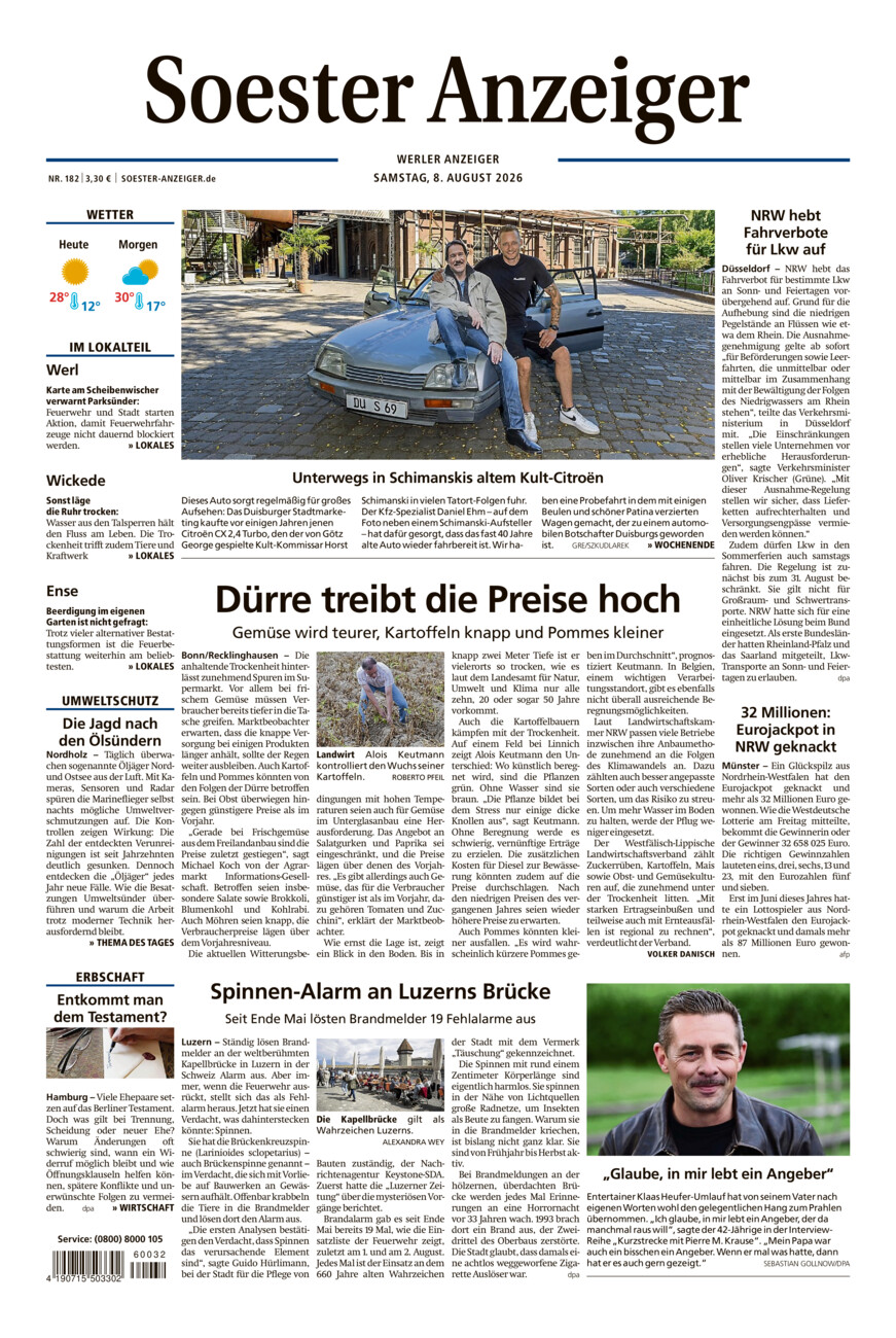 Soester Anzeiger Werl vom Samstag, 08.08.2026