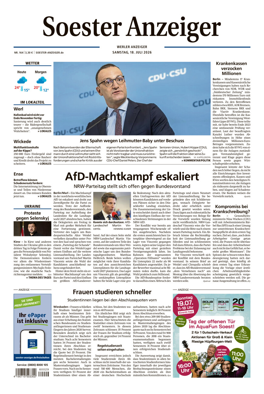 Soester Anzeiger Werl vom Samstag, 18.07.2026