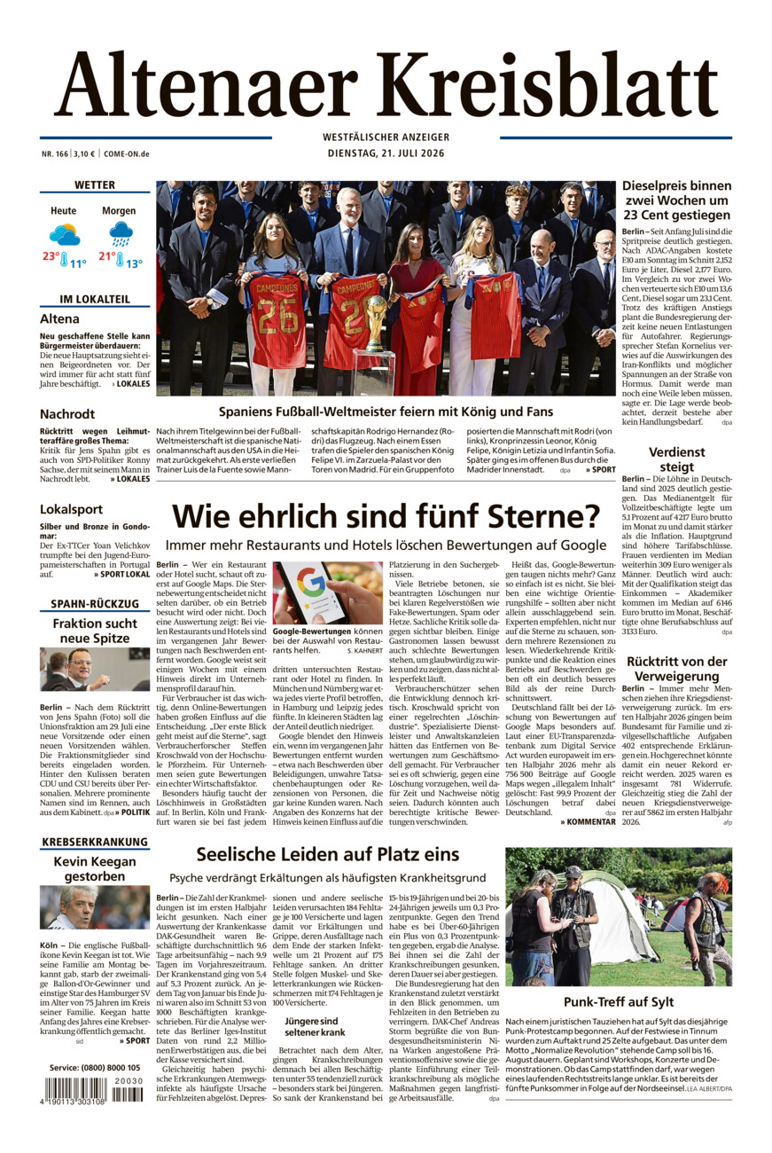 Altenaer Kreisblatt vom Dienstag, 21.07.2026