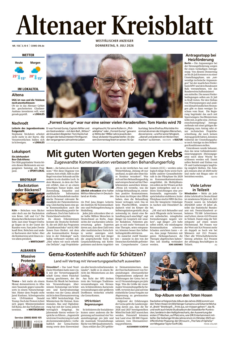 Altenaer Kreisblatt vom Donnerstag, 09.07.2026