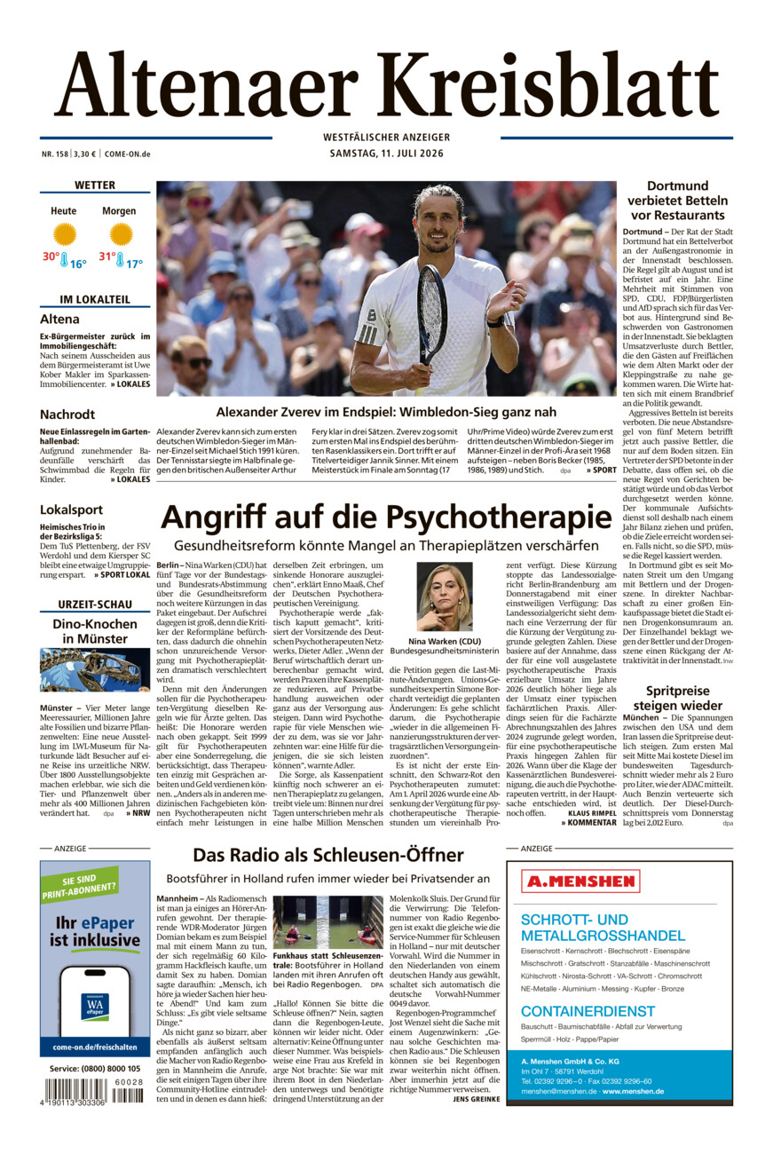 Altenaer Kreisblatt vom Samstag, 11.07.2026