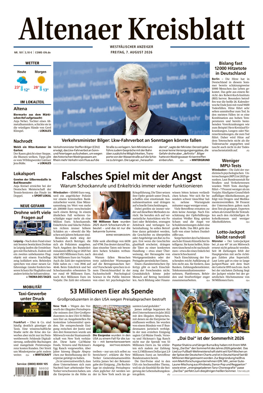 Altenaer Kreisblatt vom Freitag, 07.08.2026
