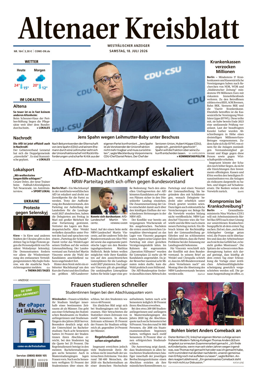 Altenaer Kreisblatt vom Samstag, 18.07.2026