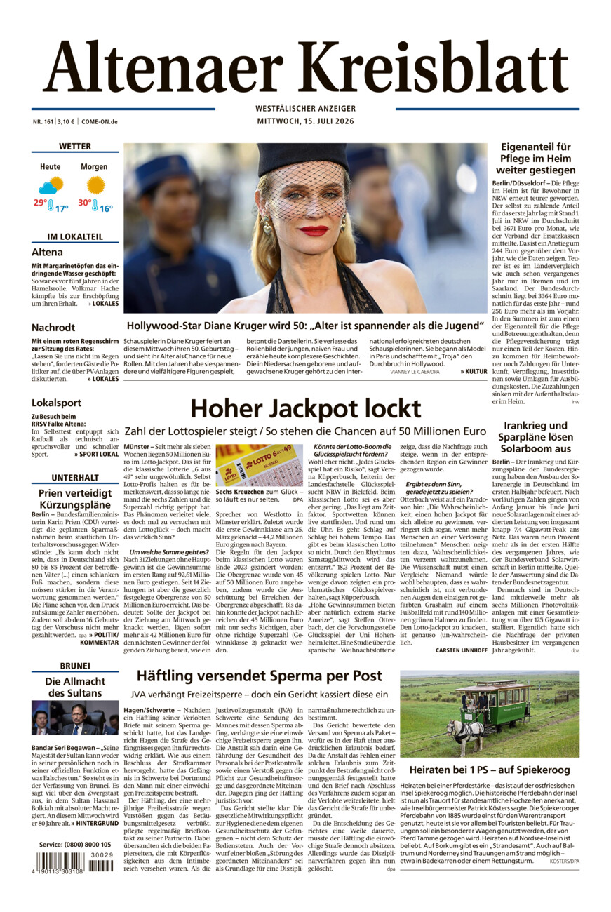 Altenaer Kreisblatt vom Mittwoch, 15.07.2026