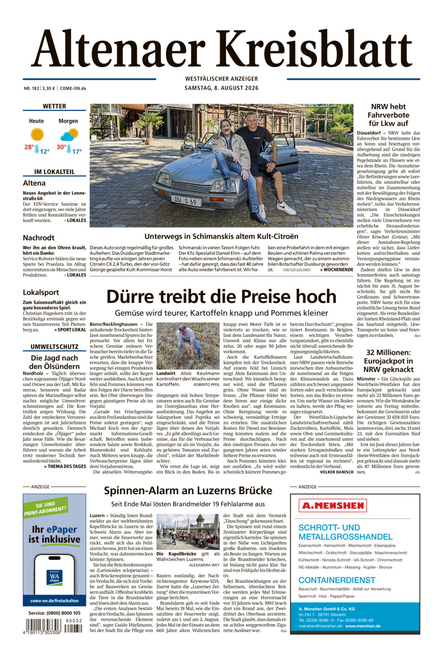 Altenaer Kreisblatt vom Samstag, 08.08.2026