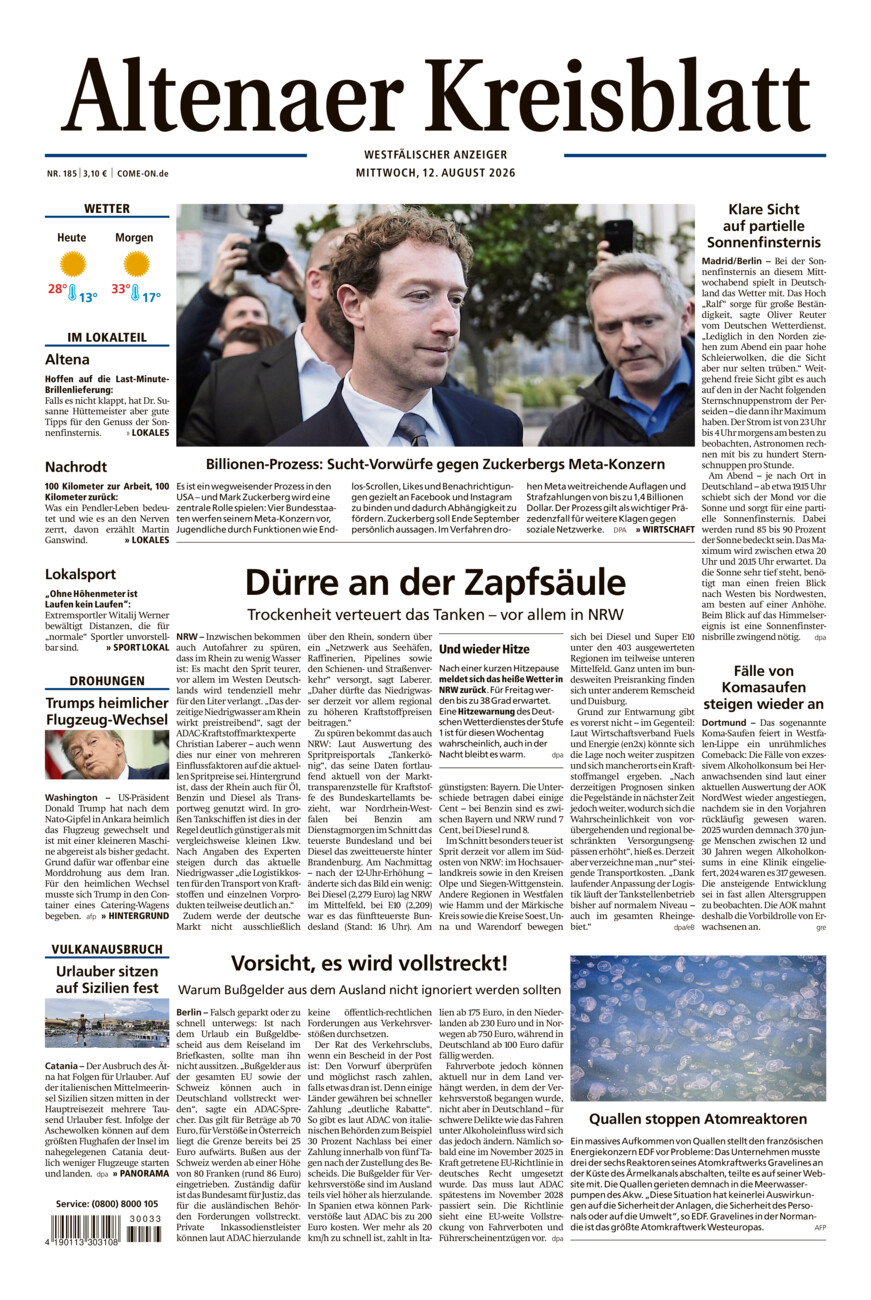 Altenaer Kreisblatt vom Mittwoch, 12.08.2026
