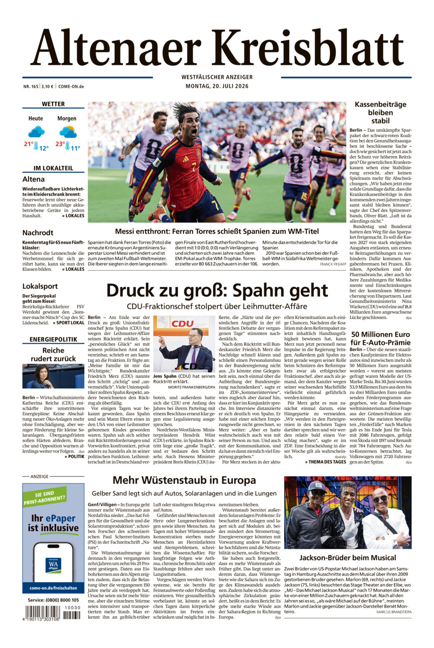 Altenaer Kreisblatt vom Montag, 20.07.2026