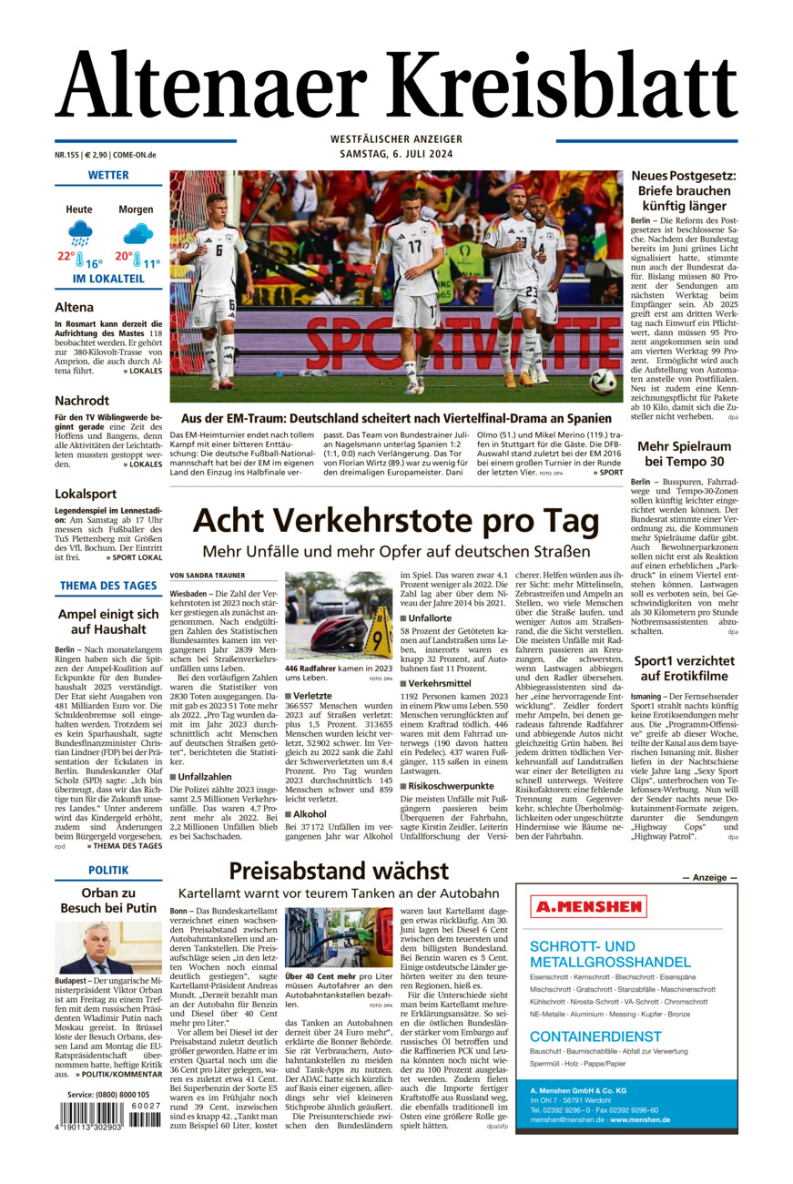 Altenaer Kreisblatt vom Samstag, 06.07.2024
