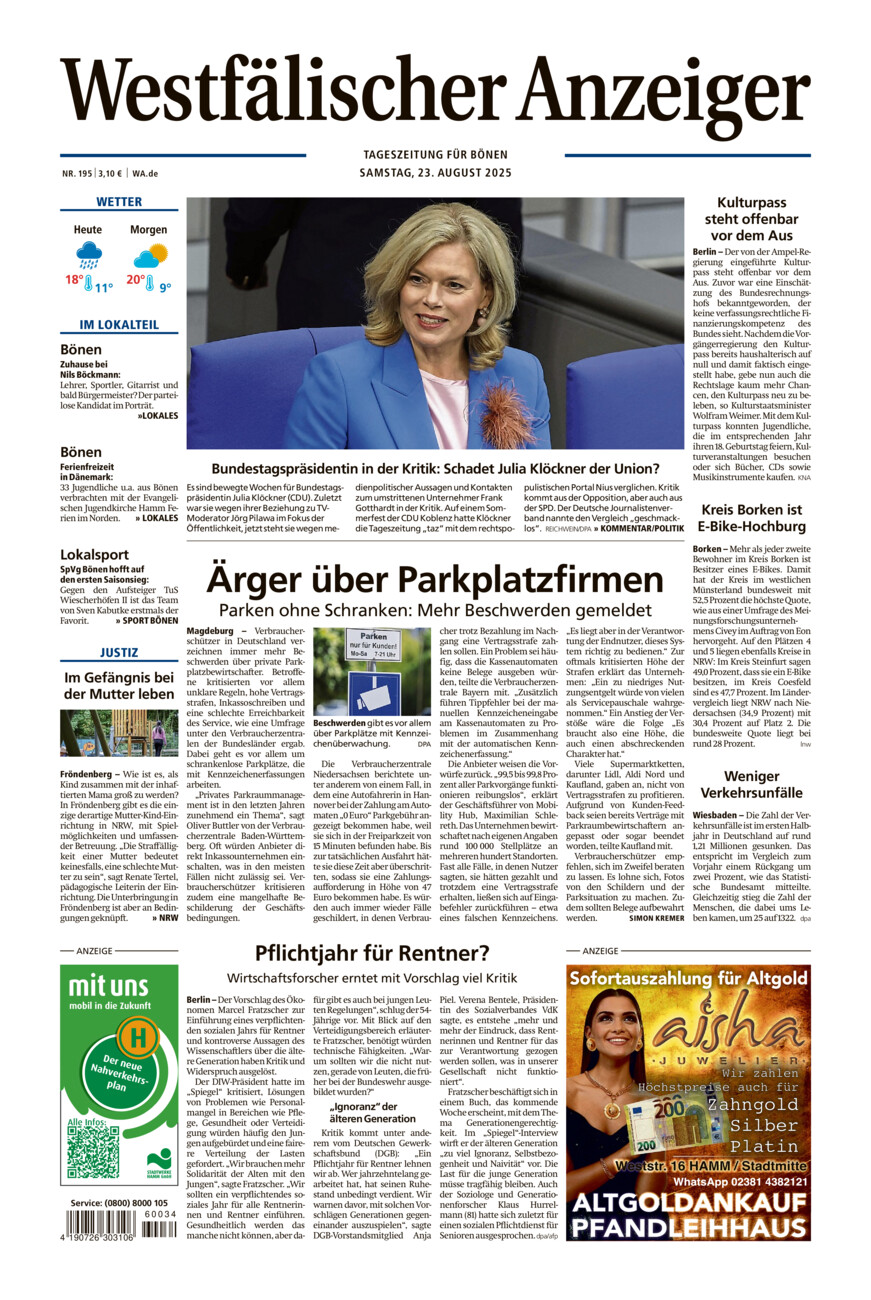 Westfälischer Anzeiger Bönen vom Samstag, 23.08.2025