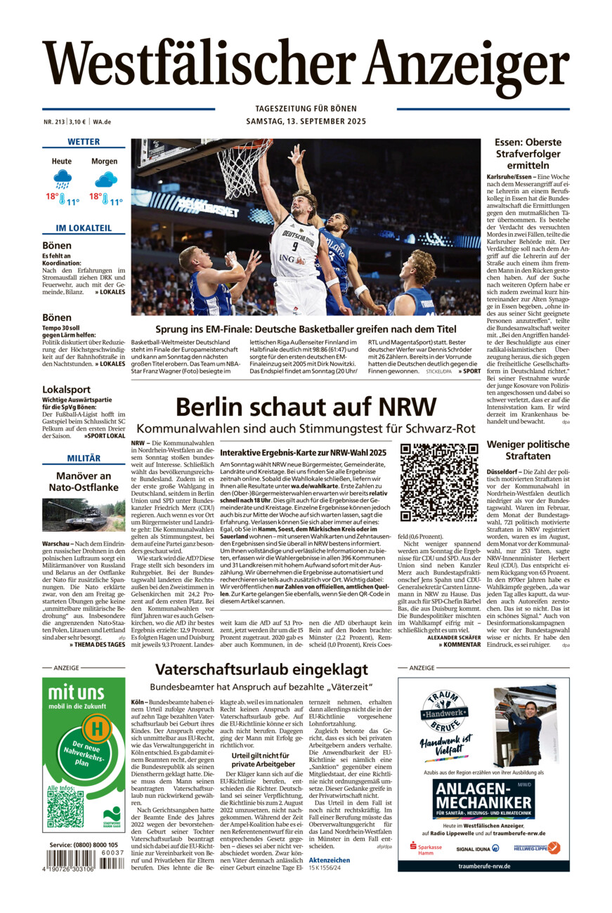Westfälischer Anzeiger Bönen vom Samstag, 13.09.2025