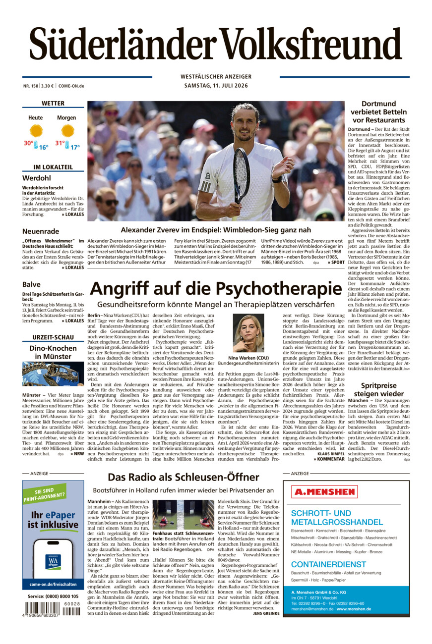 Süderländer Volksfreund vom Samstag, 11.07.2026
