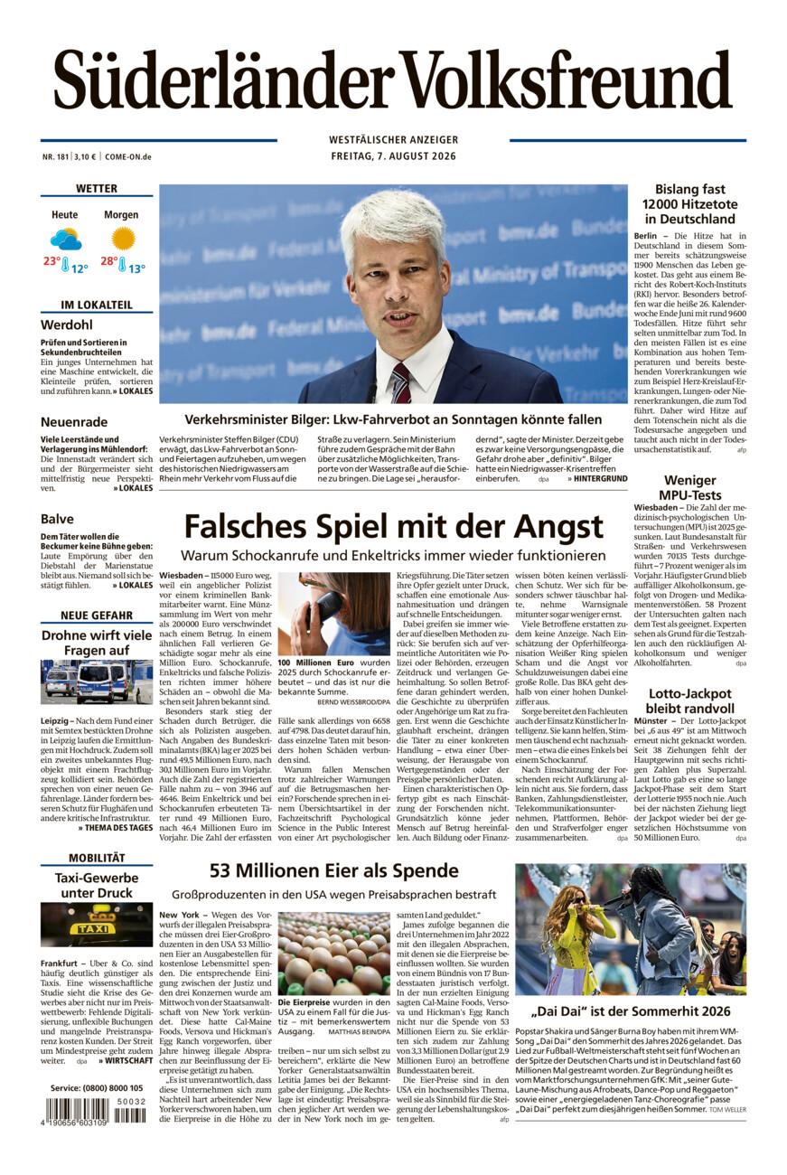 Süderländer Volksfreund vom Freitag, 07.08.2026