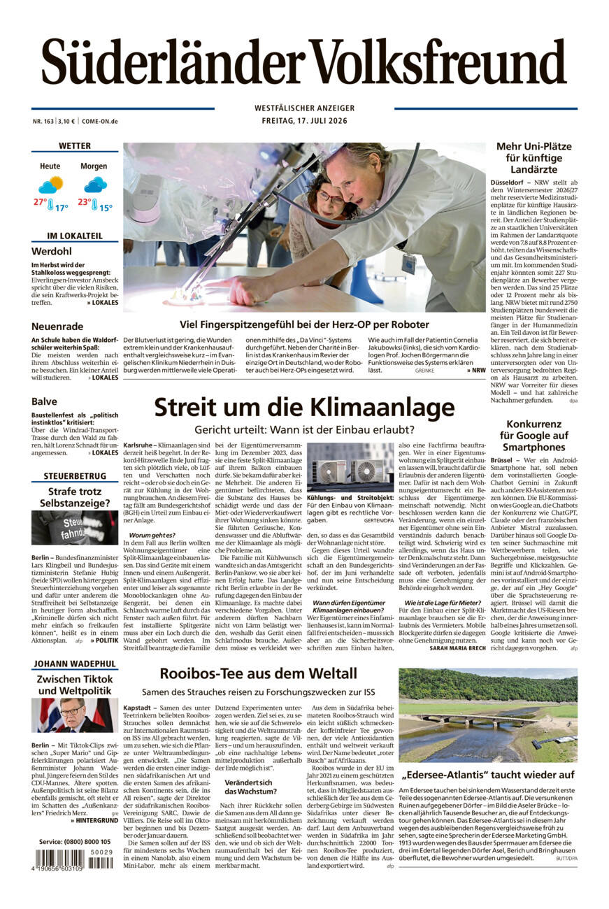 Süderländer Volksfreund vom Freitag, 17.07.2026