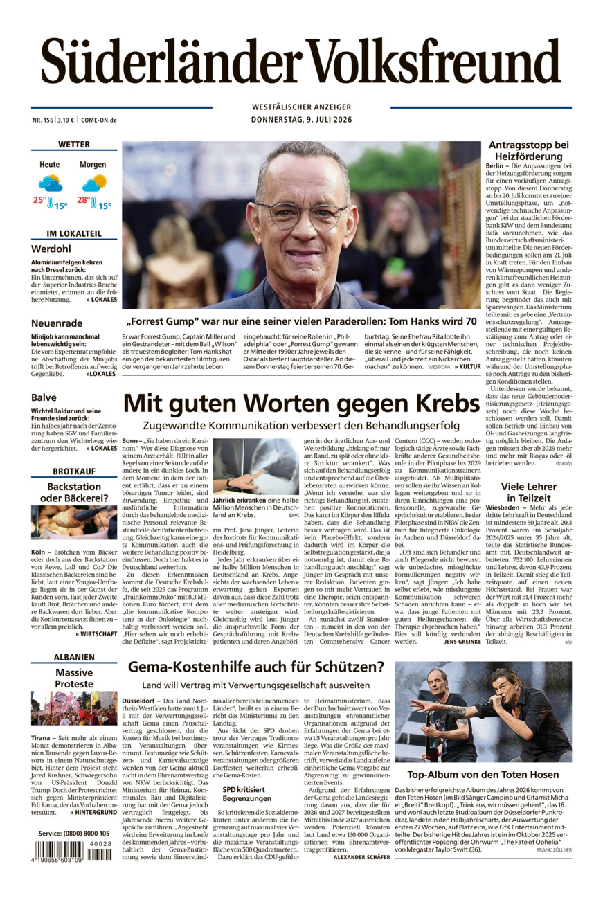 Süderländer Volksfreund vom Donnerstag, 09.07.2026