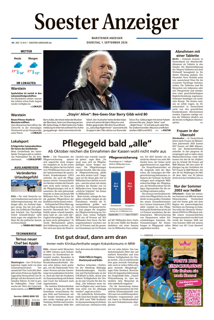 Soester Anzeiger Warstein vom Dienstag, 01.09.2026