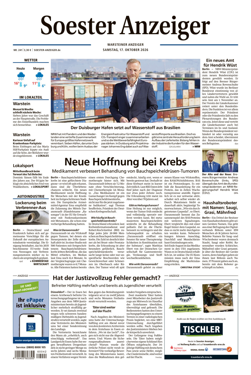 Soester Anzeiger Warstein vom Samstag, 17.10.2026