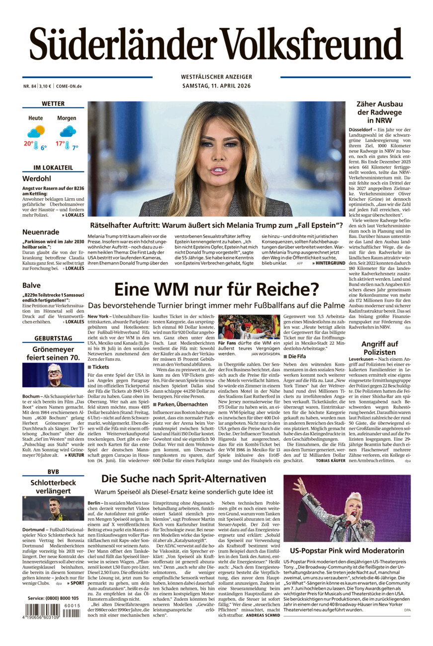 Süderländer Volksfreund vom Samstag, 11.04.2026