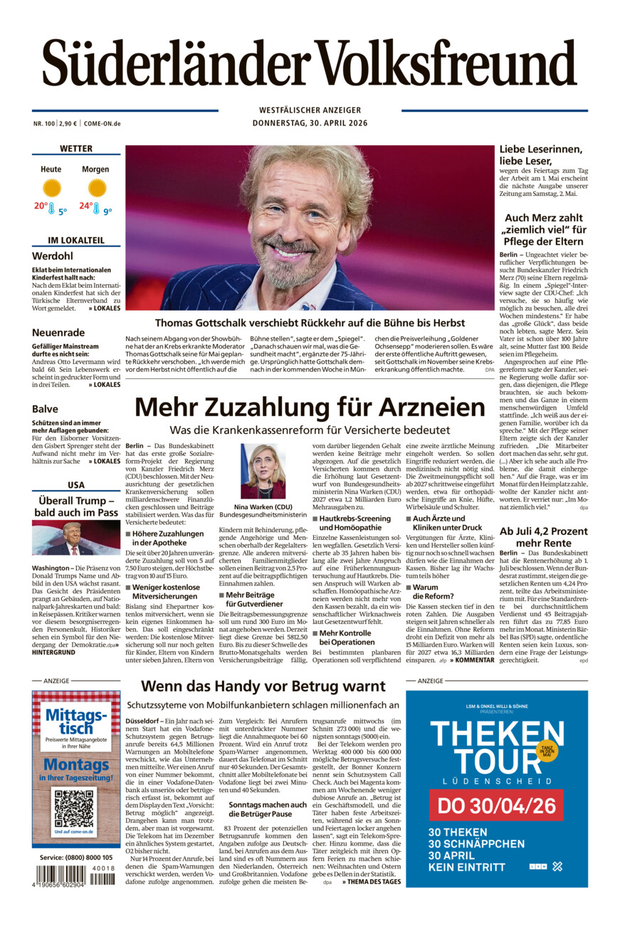 Süderländer Volksfreund vom Donnerstag, 30.04.2026