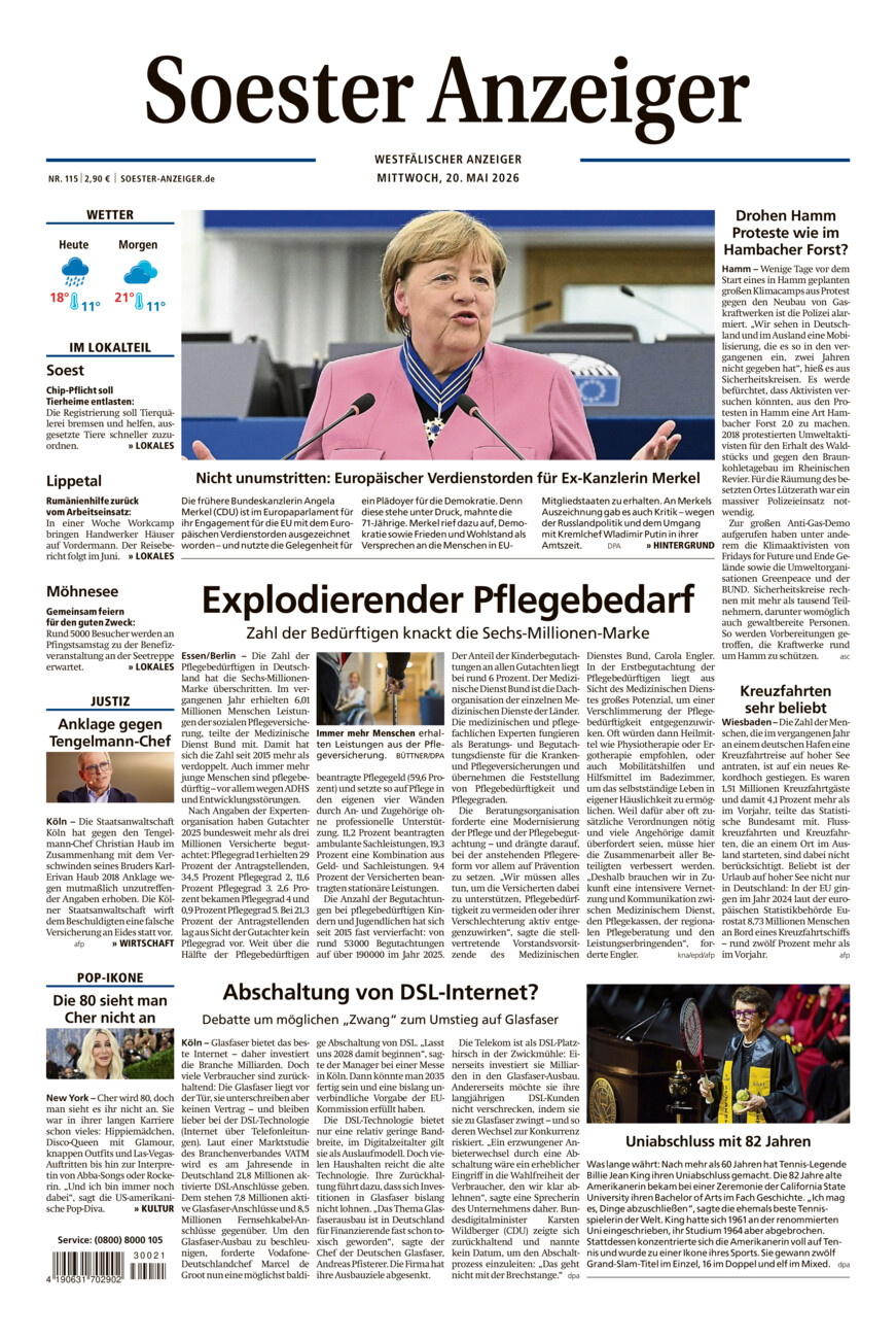 Soester Anzeiger vom Mittwoch, 20.05.2026