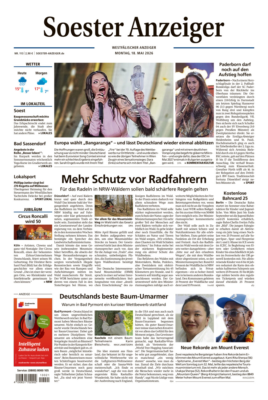 Soester Anzeiger vom Montag, 18.05.2026