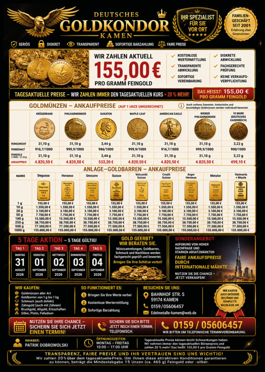 Goldkondor Kamen vom Montag, 31.08.2026