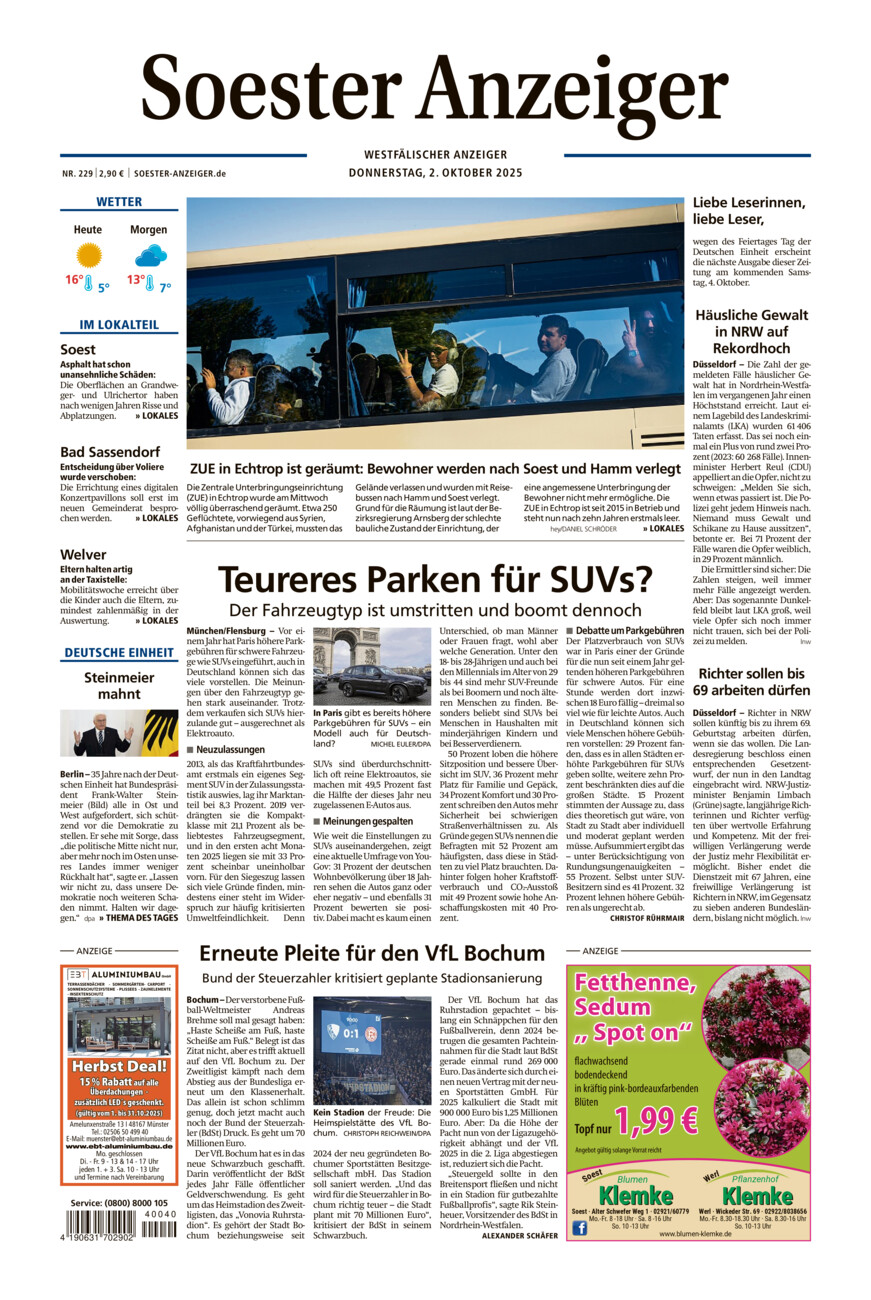 Soester Anzeiger vom Donnerstag, 02.10.2025