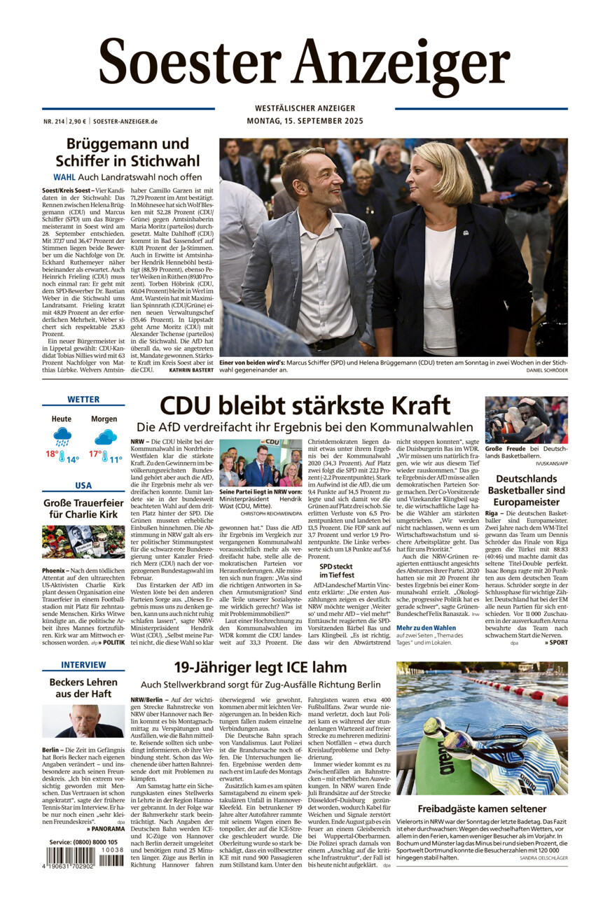 Soester Anzeiger vom Montag, 15.09.2025