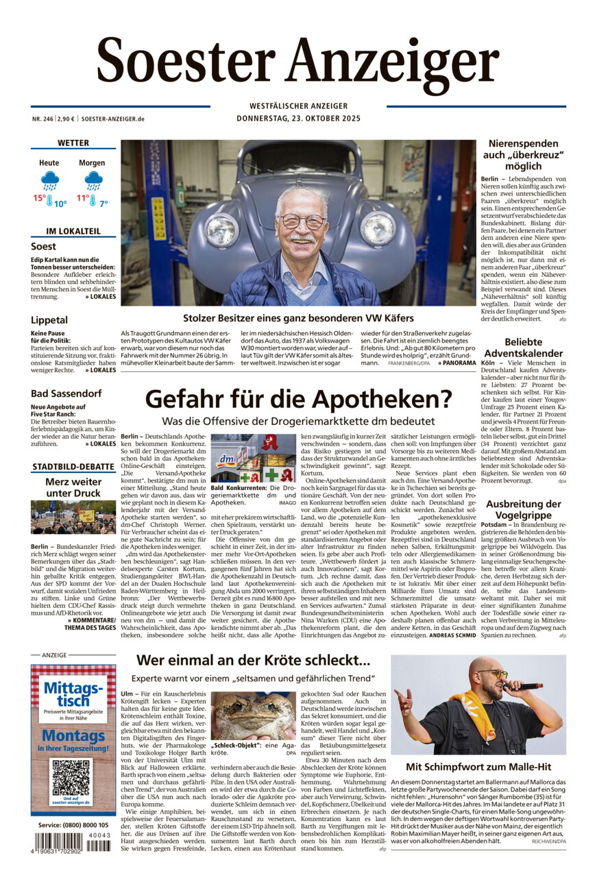 Soester Anzeiger vom Donnerstag, 23.10.2025