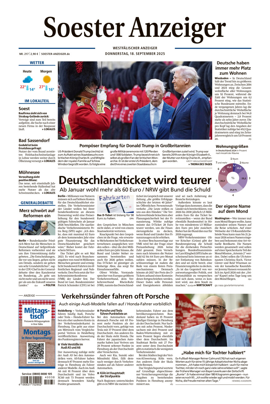 Soester Anzeiger vom Donnerstag, 18.09.2025