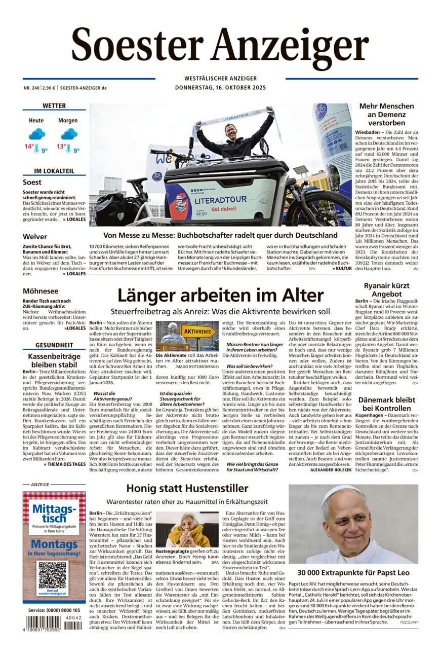 Soester Anzeiger vom Donnerstag, 16.10.2025