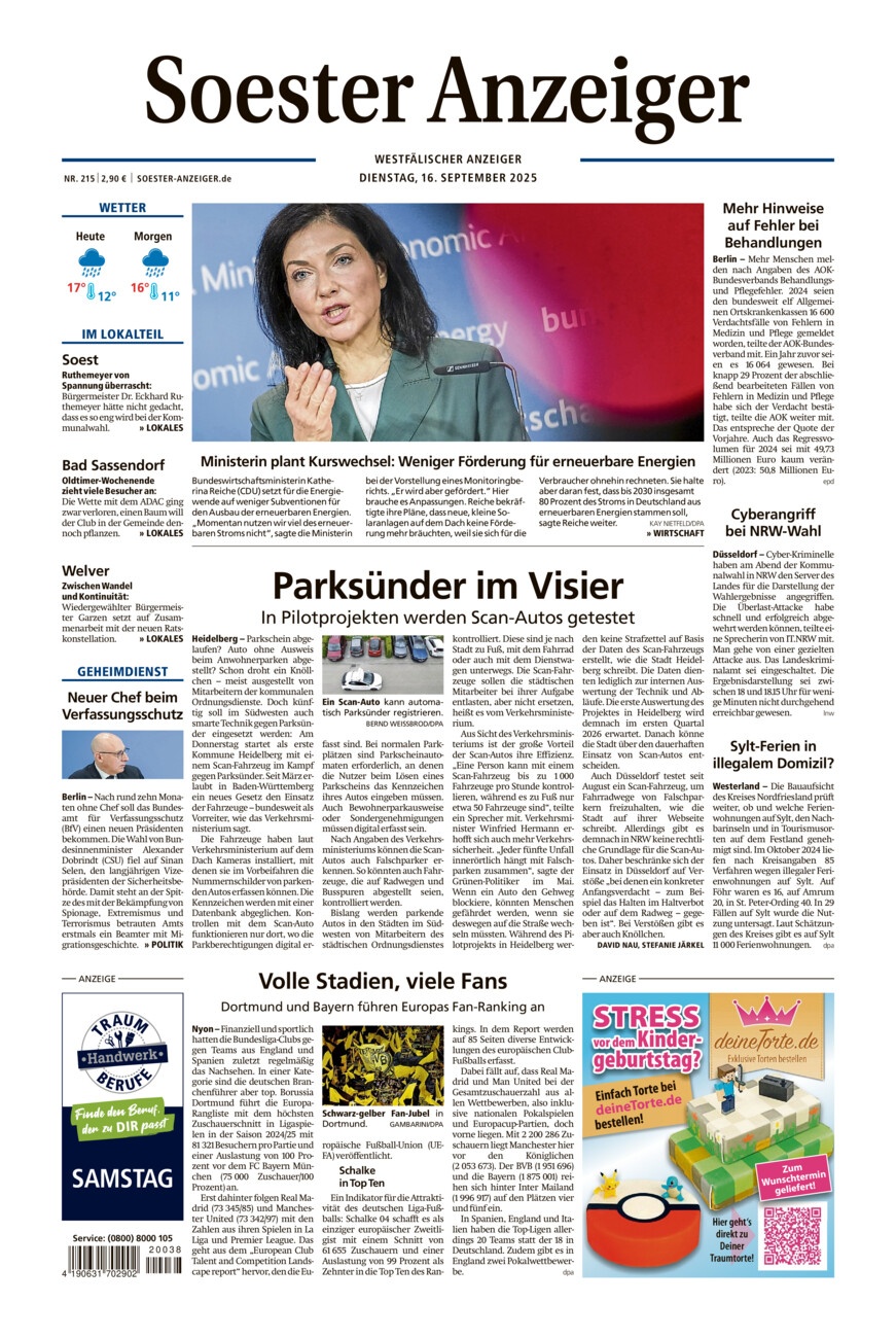 Soester Anzeiger vom Dienstag, 16.09.2025