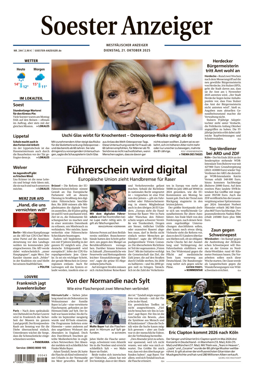 Soester Anzeiger vom Dienstag, 21.10.2025