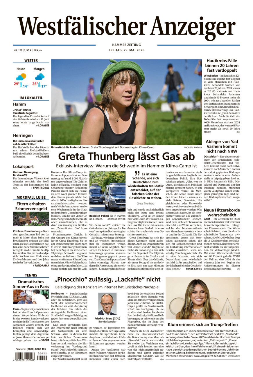 Westfälischer Anzeiger Hamm vom Freitag, 29.05.2026