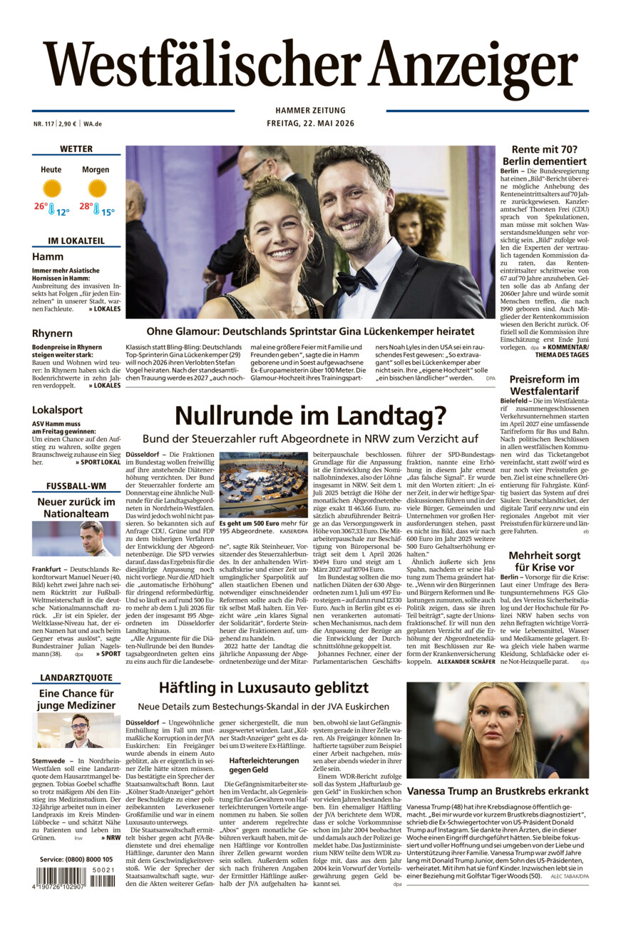 Westfälischer Anzeiger Hamm vom Freitag, 22.05.2026