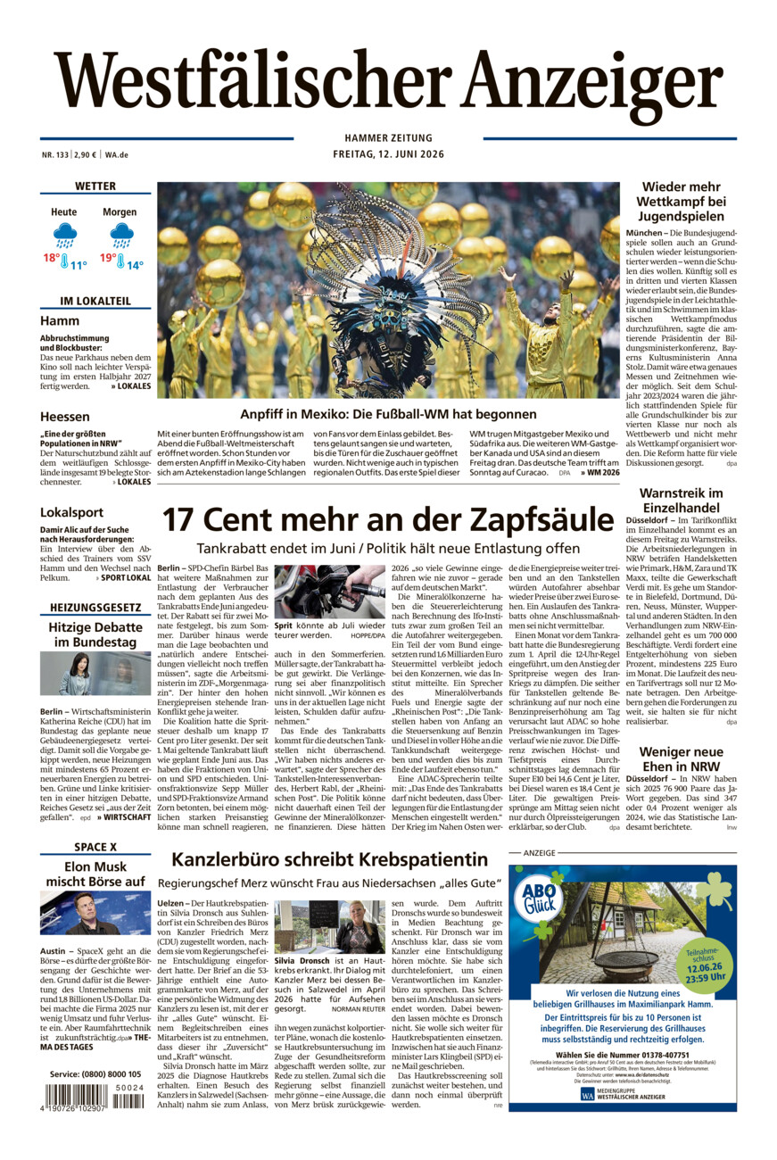 Westfälischer Anzeiger Hamm vom Freitag, 12.06.2026