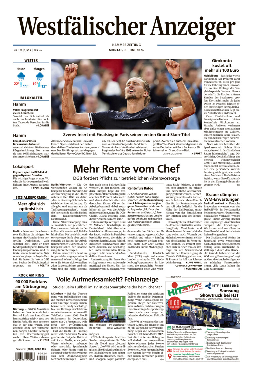 Westfälischer Anzeiger Hamm vom Montag, 08.06.2026