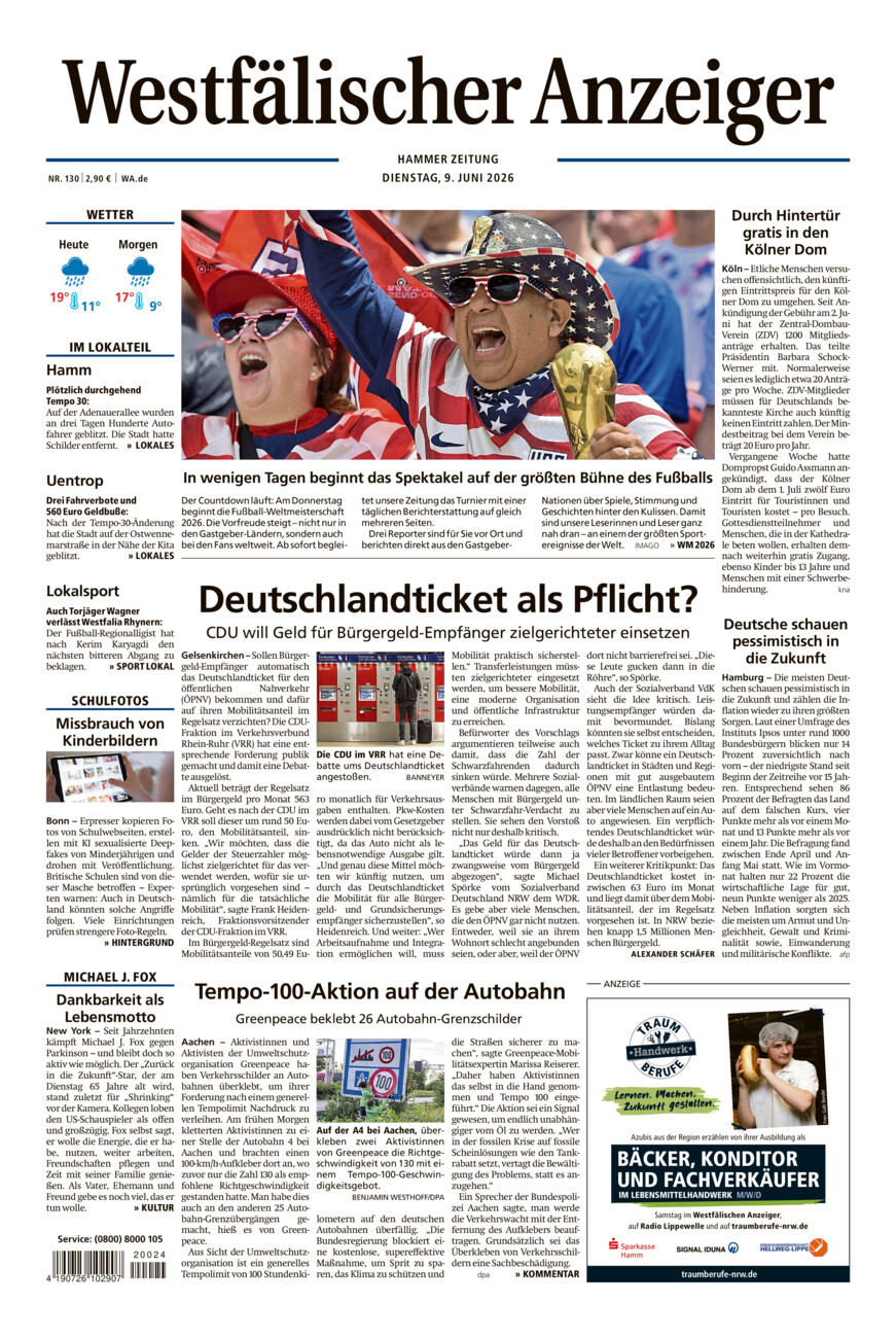 Westfälischer Anzeiger Hamm vom Dienstag, 09.06.2026