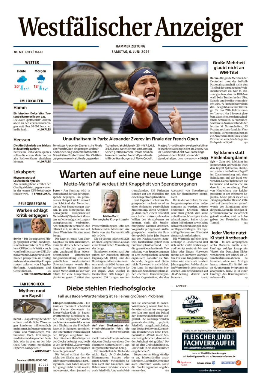 Westfälischer Anzeiger Hamm vom Samstag, 06.06.2026