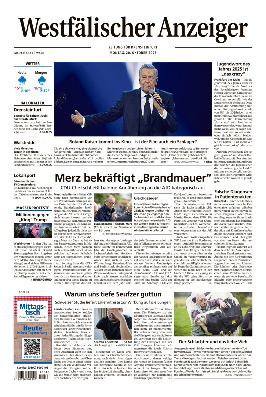Westfälischer Anzeiger Drensteinfurt vom Montag, 20.10.2025