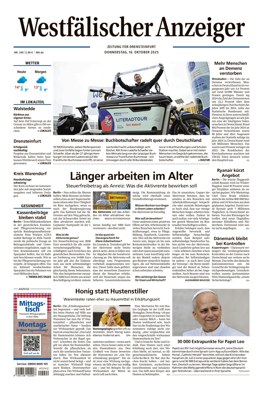 Westfälischer Anzeiger Drensteinfurt vom Donnerstag, 16.10.2025