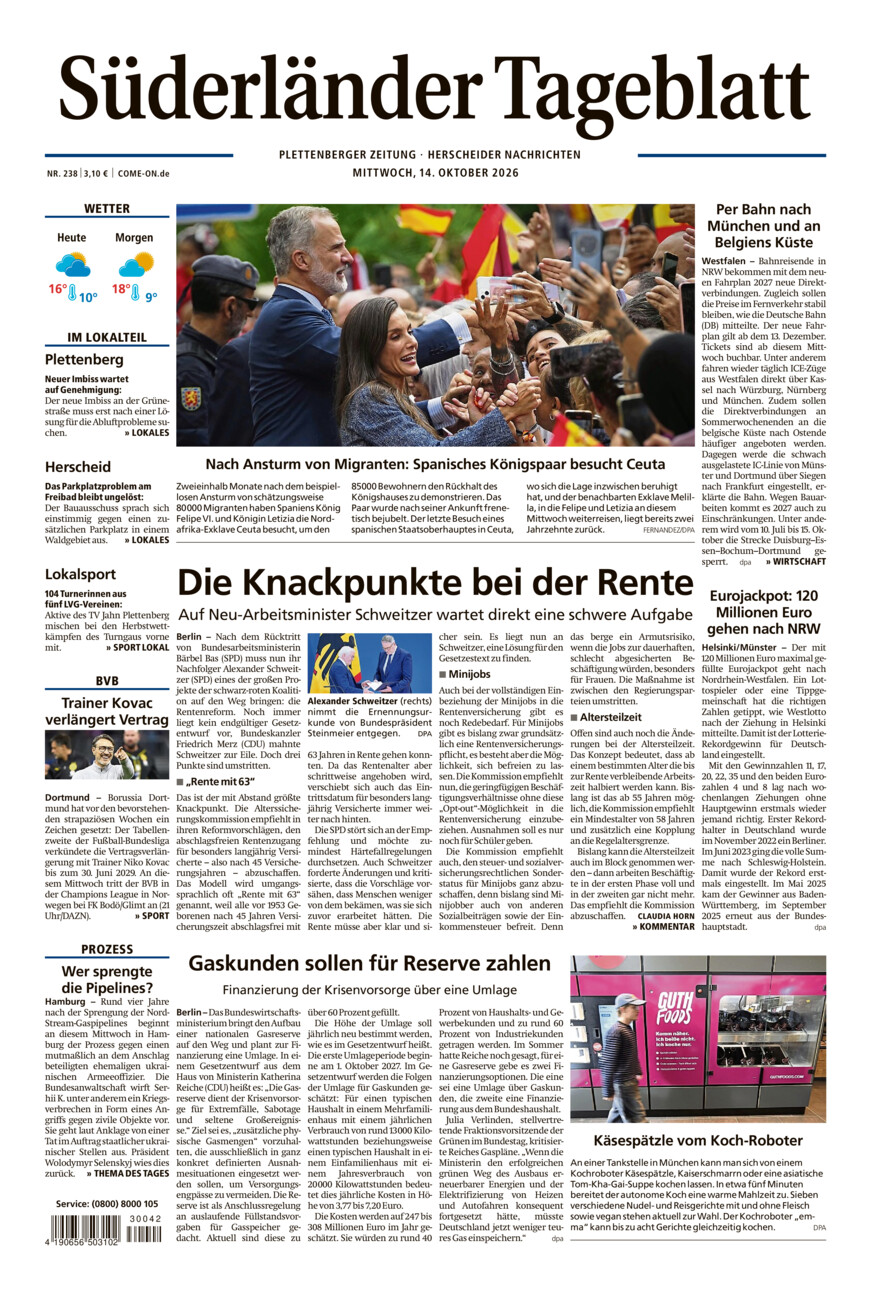 Süderländer Tageblatt vom Mittwoch, 14.10.2026