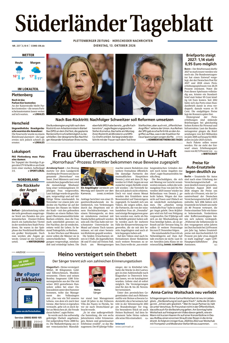 Süderländer Tageblatt vom Dienstag, 13.10.2026