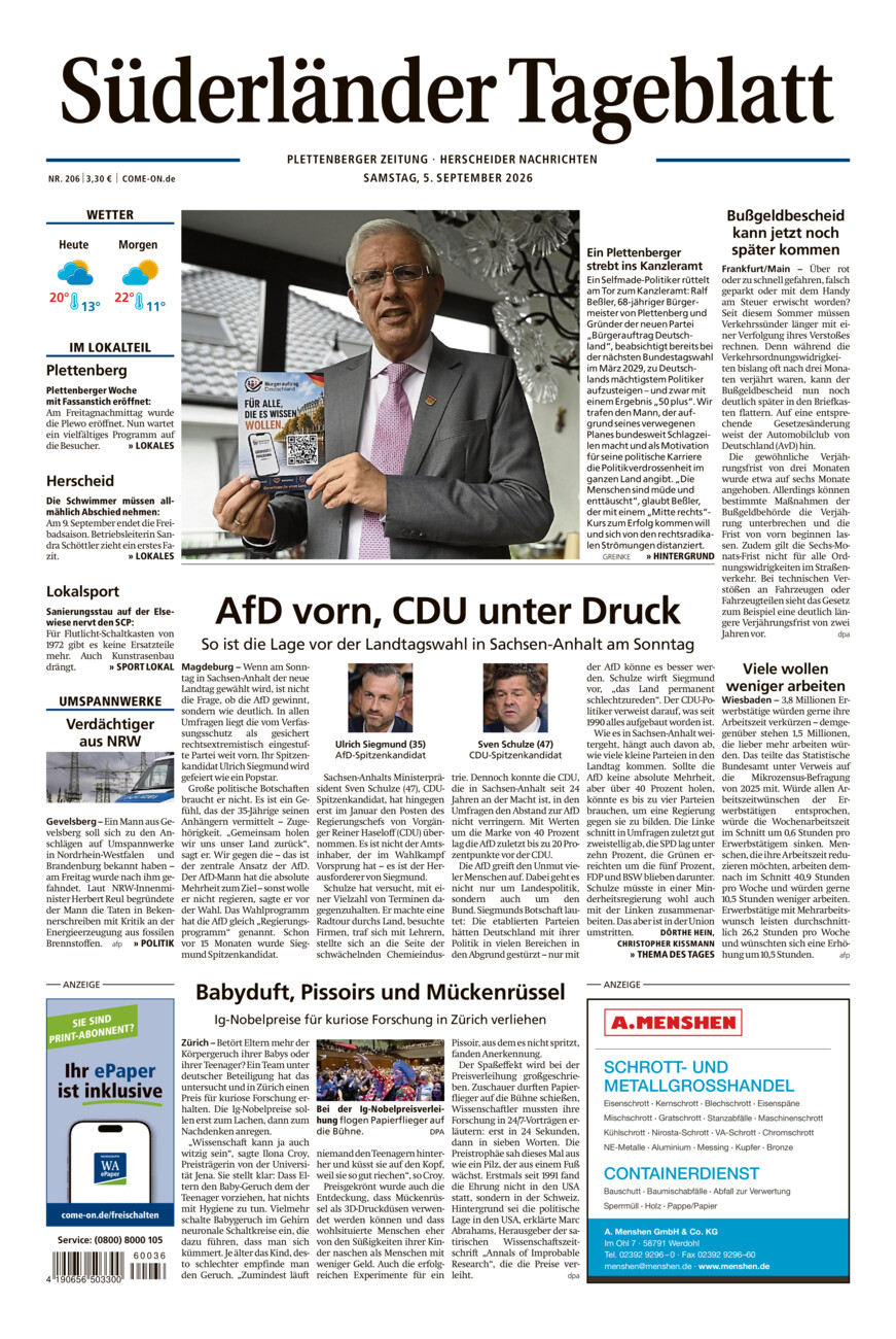 Süderländer Tageblatt vom Samstag, 05.09.2026