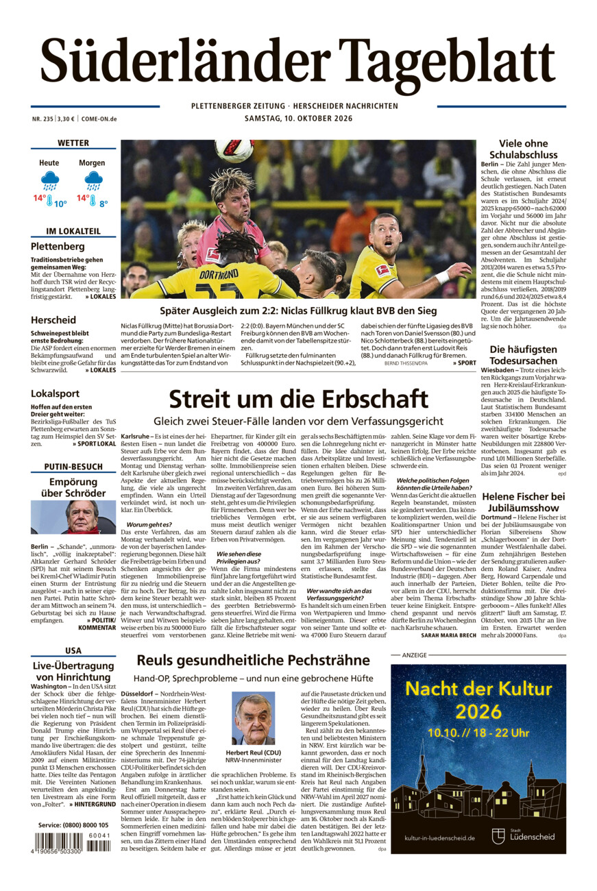 Süderländer Tageblatt vom Samstag, 10.10.2026
