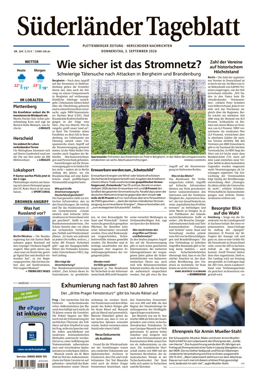 Süderländer Tageblatt vom Donnerstag, 03.09.2026